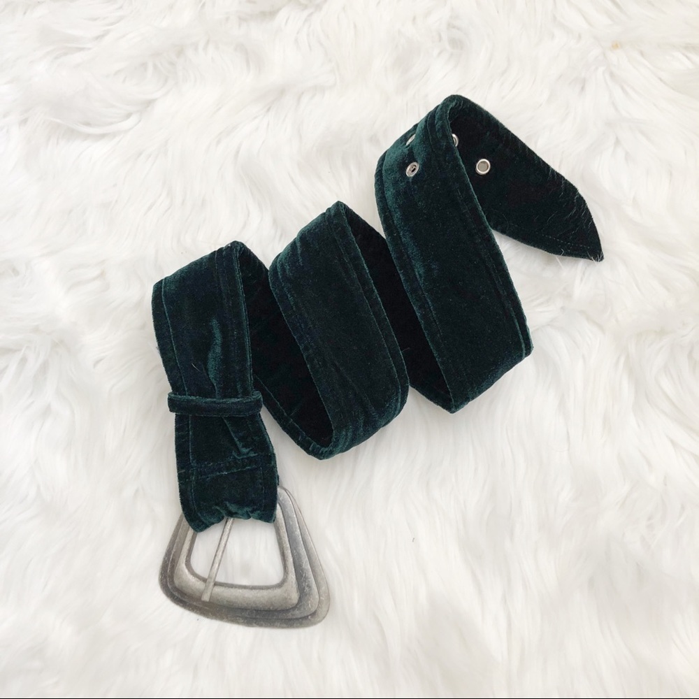 Free People Velvet Wrap Belt in Dark Green with Silver Buckle